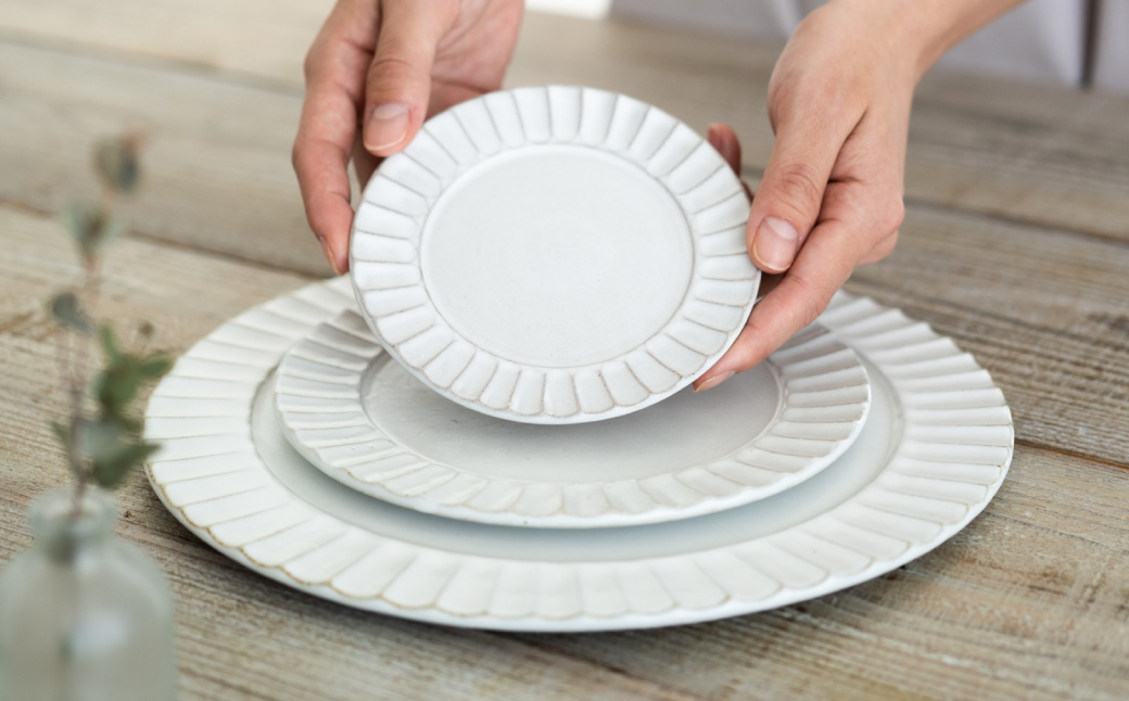 TANBASTYLE リムプレートセット（白） S・M・L 3枚セット 日本六古窯 丹波焼 立杭焼 人気食器 ワンプレート 大皿 パスタ皿 カレー皿 オムライス パスタプレート 高級 レストランの食器