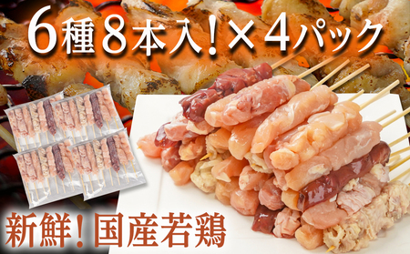 串打ち職人の若鶏焼鳥6種盛(32本)_AA-1417_(都城市) 焼鳥串 生冷凍串 冷凍生肉 モモ ムネ ささみ 鶏皮 肩肉 鶏レバー 6種 32本入り BBQ