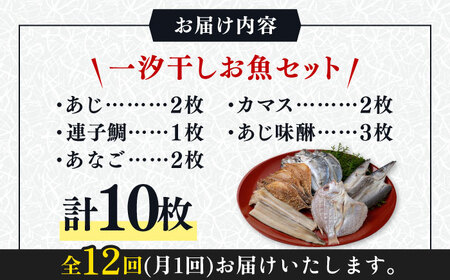 【全12回定期便】対馬 一汐干し お魚 セット 5種10枚 詰め合わせ アジ 穴子 カマス 連子鯛 干物 海産物 [WAI035]