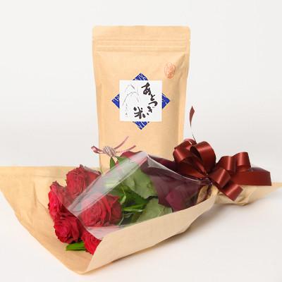 ふるさと納税 磐田市 6月発送!同級生コンビでお届けする赤バラのブーケとおいしいお米(精米)のセット・栄養剤付き!