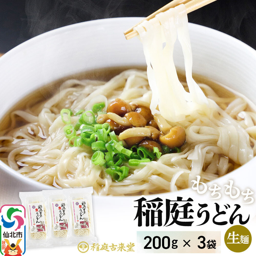 【ふるさと納税】稲庭古来堂 稲庭古来生うどん 200g×3パック 伝統製法認定 稲庭うどん 稲庭古来うどん [生麺 なまめん 生めん 細麺 無添加 モチモチ ツルツル もちもち つるつる ご当地 お取り寄せ 手綯 てない 稲庭饂飩]