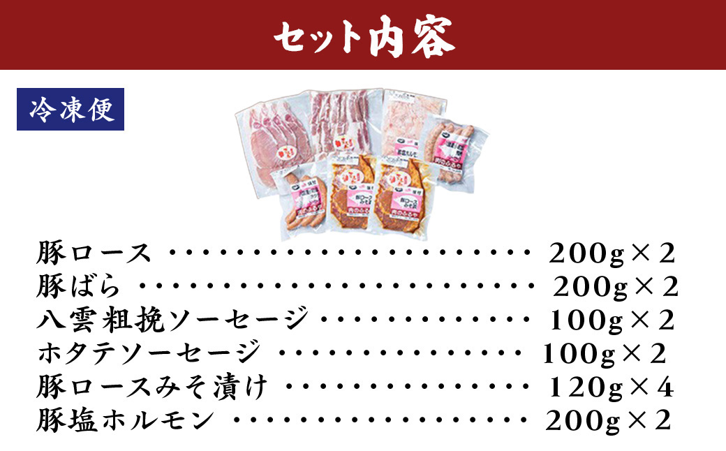 【八雲ブランド】八雲麦小町豚バーベキューセット7点詰め合わせ(2セット)（ロース・ソーセージ等）