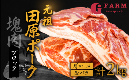 国産 豚肉 ブロック 肩ロース・バラ 食べ比べ 1kg×2 計2kg 田原ポーク  | 豚肉 ブロック肉 豚肉 ブロック肉 豚肉 ブロック肉 豚肉 ブロック肉