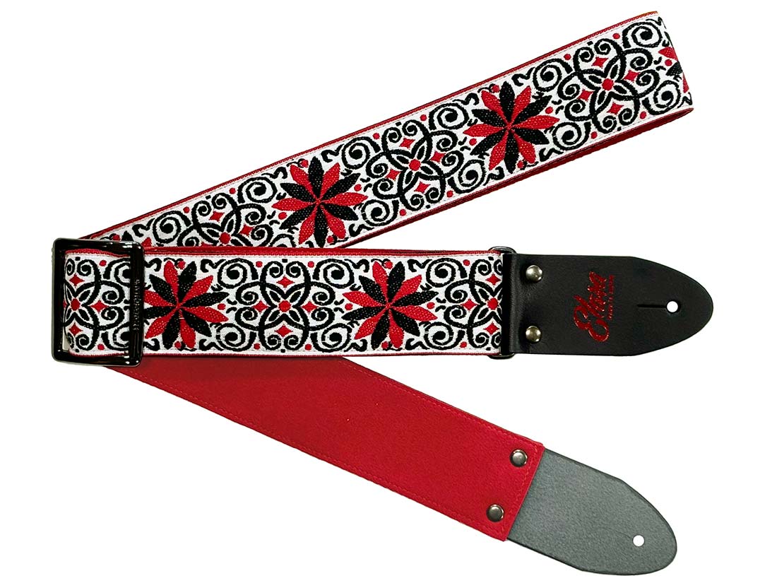 【ふるさと納税】【ギターストラップ】Elara Straps Zinnia Elegans White/Red 郡上市 レザー 真鍮バックル ウルトラスエード プロ仕様 エレキ アコギ ベース Ksound 小林楽器店