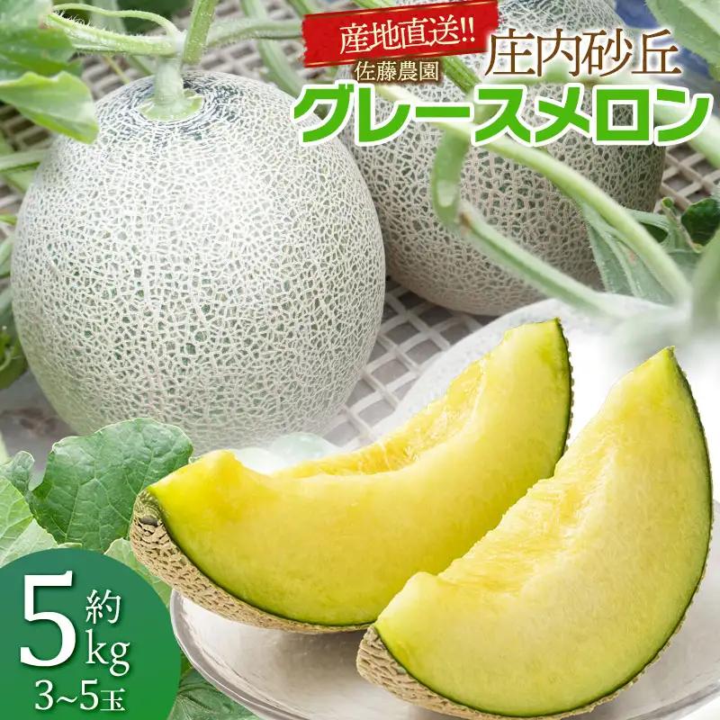 【令和8年産先行予約】産地直送！ 庄内砂丘グレースメロン 約5kg (3～5玉)　佐藤農園　 K-835　| メロン めろん フルーツ 果物 くだもの 夏 旬 デザート 産地直送 山形 鶴岡 庄内 東
