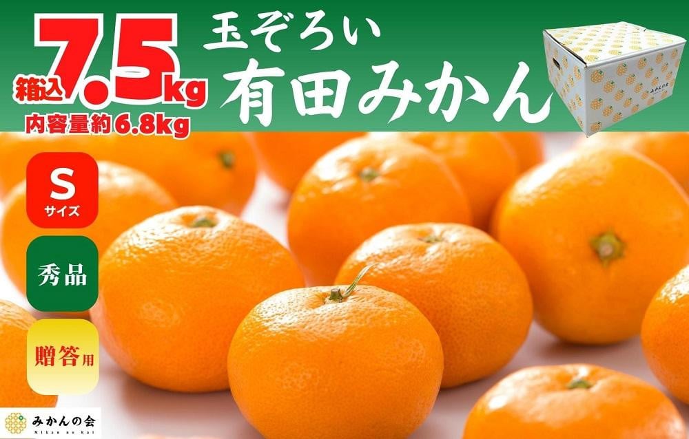 
            みかん Ｓサイズ 秀品 箱込 7.5kg (内容量約 6.8kg) 有田みかん 和歌山県産 産地直送 贈答用 ［2025年11月中旬より2026年1月中旬頃順次出荷予定］［みかんの会］
          