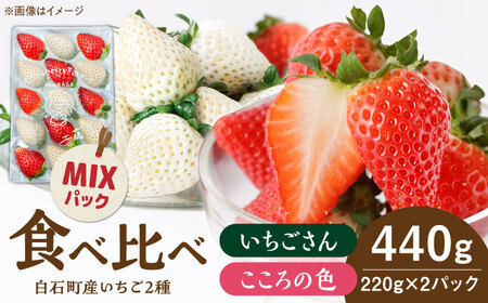 【R8年1月以降発送】こころの色×いちごさんミックス 紅白いちごセット 計440g（220g×2パック） 【Strawberryfarm-K】 紅白いちご 希少 いちご 果物 フルーツ いちごさん セット [IBJ026][IBJ026]