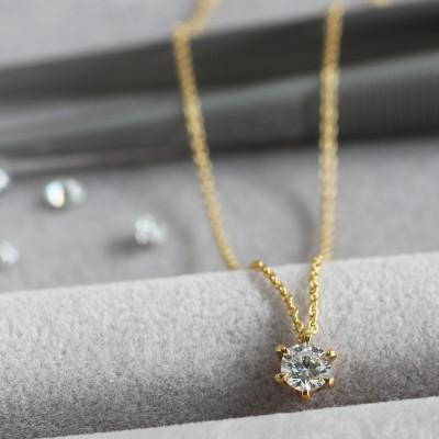 ふるさと納税 大津市 K18 金【0.2ct ラボダイヤモンドネックレス】6本たてづめ 輝き続ける美しさ 一粒ペンダント |  | 01