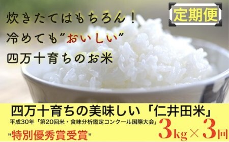 ◎令和5年産米◎四万十育ちの美味しい仁井田米 香り米入り。高知のにこまるは四万十の仁井田米【3kg×3回の定期便】／Sbmu-A05