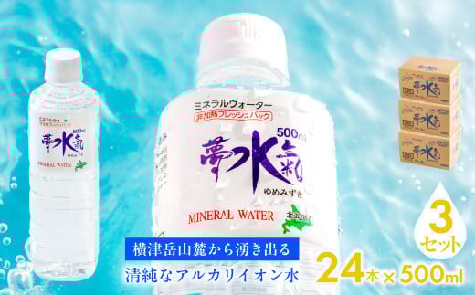 ミネラルウォーター夢水氣（500ml×24本）3セット 天然アルカリイオン水 軟水 【ふるさと納税 人気 おすすめ ランキング 天然アルカリイオン水 天然水 ミネラルウォーター 横津岳山麓 北海道 七飯町 送料無料】 NABI009