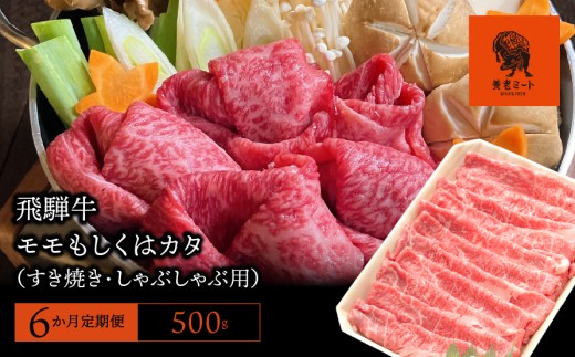 【6か月定期便】【飛騨牛】モモもしくはカタ 500g (すき焼き・しゃぶしゃぶ用) （500g×1パック）×6回