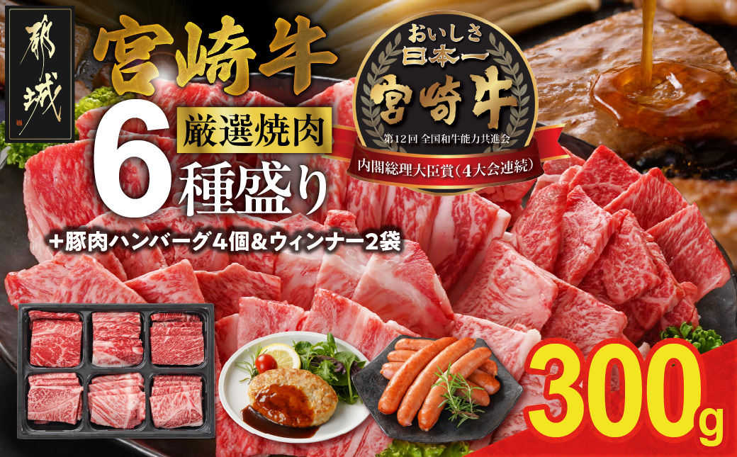 宮崎牛6種盛り焼肉食べ比べ300g+豚肉ハンバーグ&ウィンナー_16-N204-ESHW-CF