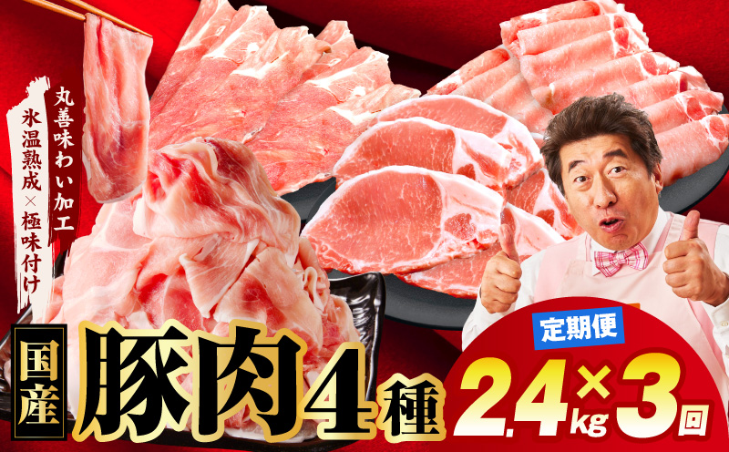 国産豚肉 4種 定期便 2.4kg×3回【氷温熟成×極味付け 小分け 300gパック ぶたにく 普段使い 野菜炒め 切り落とし 毎月配送コース 大阪 泉佐野 大阪府 泉佐野市】
