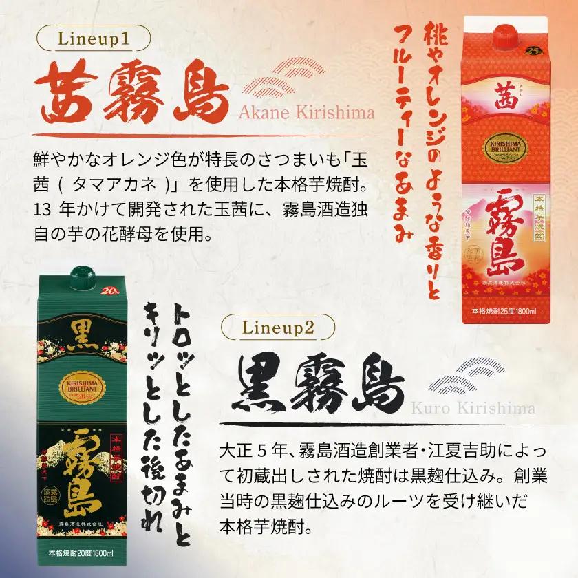 新琴棋詩酒!茜霧島と黒霧島1.8L×5本セット≪みやこんじょ特急便≫〔24-20-010-Q〕_(都城市) 本格芋焼酎 黒霧島(20度) 1.8Lパック×4本 茜霧島(25度) 1.8Lパック×1本 