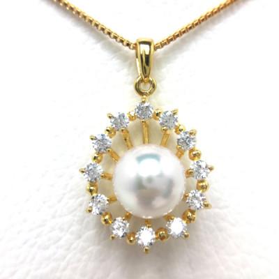 ふるさと納税 志摩市 アコヤ真珠ペンダント 9.0〜9.5ミリ　高品質パール　シルバー製(金色)　45cm(調整可能)