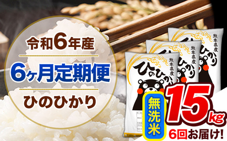 【6ヶ月定期便】令和6年産 定期便 無洗米 ひのひかり 15kg 《申込み翌月から発送》令和6年産 熊本県産｜人気米 熊本県産米 お米 生活応援米