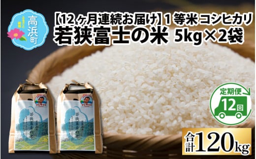 【令和5年産】【12ヶ月連続定期便】一等米コシヒカリ 若狭富士の米 5kg×2袋×12回 計120kg