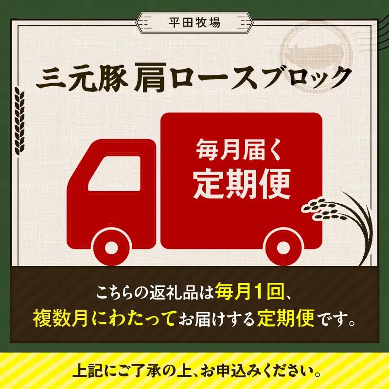 【 全12回 毎月 定期便 】 日本 の 米育ち 平田牧場 三元豚 肩ロース ブロック 600g T036-T10-03 肉 豚肉