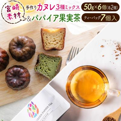 ふるさと納税 新富町 宮崎素材の手作りカヌレ!3種ミックスタイプ&amp;パパイア果実茶
