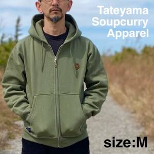 「イノシシ派」ジップアップスウェットパーカー/オリーブ/男女兼用Mサイズ【1671521】