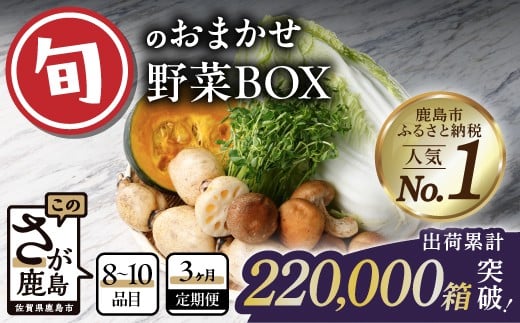 
            野菜 定期便 3回 旬のおまかせ野菜BOX 8～10品目【累計22万箱突破】| 定期便 野菜定期便 3回 3ヶ月 3か月 新鮮 採れたて 野菜詰め合わせ 野菜セット じゃがいも 人参 ほうれん草 ミニトマト 小松菜 タマネギ キュウリ 椎茸 人気 ランキング 九州 佐賀県 鹿島市 C-47
          