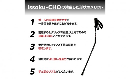 ウォーキングポール Issoku-CHO（1足長） オールブラック 1本 杖 歩行補助 特許取得 グッドデザイン賞 アウトドアスポーツ 山登り トレッキング ハイキング 登山 ウォーキング  R170