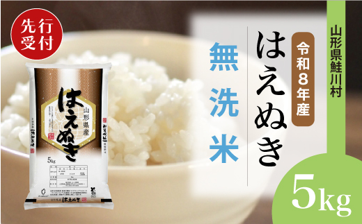 ＜令和8年産米先行受付＞ 令和9年4月中旬発送　はえぬき 【無洗米】 5kg （5kg×1袋） 鮭川村