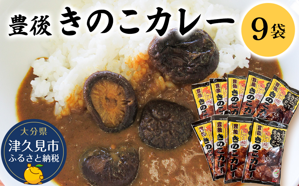 豊後きのこカレー 9袋 レトルトカレー 中辛タイプ 保存食 常温保存 非常食 ご当地カレー 椎茸 お取り寄せ グルメ 大分県産 九州産 津久見市