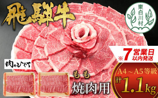 【7営業日以内発送】 飛騨牛 もも 焼肉用 1.1kg 550g×2 A5 A4 国産 牛 冷凍 和牛 牛肉 もも肉 モモ 焼き肉 やきにく 赤身 ギフト 贈答 おすすめ BBQ バーベキュー キャン