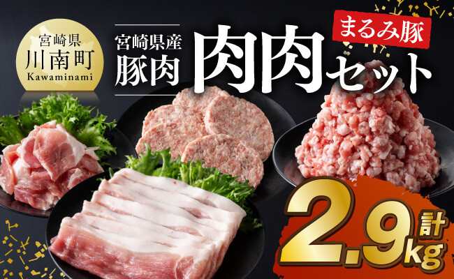 
            宮崎県産豚肉 「まるみ豚」 肉肉 セット 計2.9kg 【 肉 豚肉 国産 ミンチ ハンバ―グ こま切れ 弁当 おかず お手軽 真空パック 九州産 宮崎県産 川南町産 送料無料 】
          