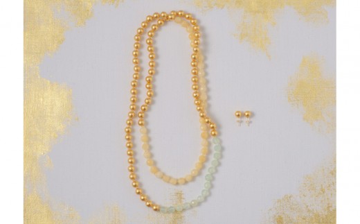 
            箔珠ロングネックレス＆ピアス（永遠色）ファッション アクセサリー ネックレス ピアス 金沢 民芸 小物 永遠色 金箔 ジュエリー 上品 日本製 デザイン おしゃれ 高級 レディース 伝統工芸 職人技 伝統技術 石川 金沢 北陸 復興支援 復興応援
          