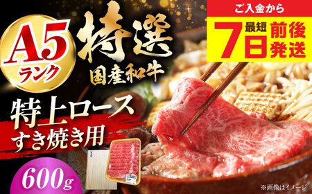 【最短7日前後発送】国産和牛特上ロースすき焼き用 600ｇ 冷凍 肉 お肉 牛肉 和牛 黒毛和牛 国産  うす切り  すき焼き すきやき カレー 肉じゃが 牛丼 大阪府高槻市/株式会社ミートモリタ屋[