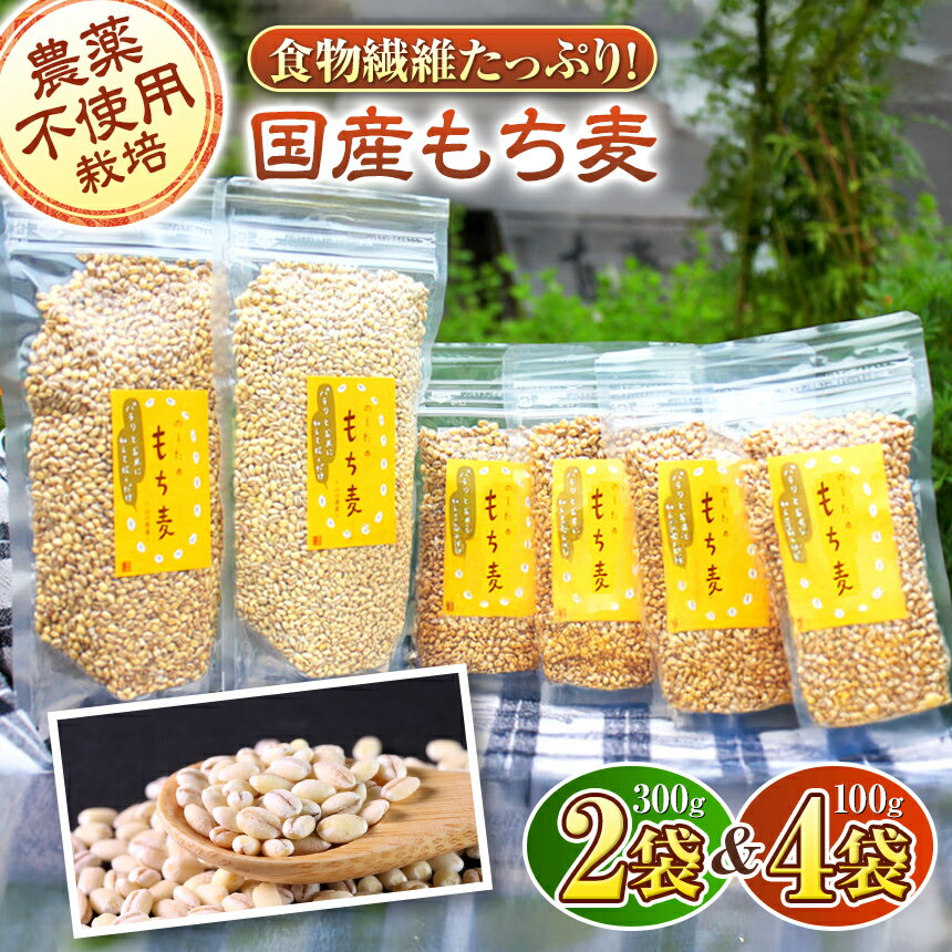 【ふるさと納税】【農薬・化学肥料不使用】もち麦300g2袋＆100g4袋　≪真空パック≫