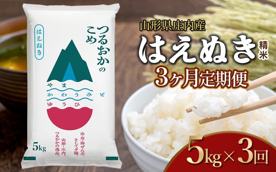 
            【令和7年産】【3ヶ月定期便】はえぬき 精米 5kg×3回 計15kg 山形県 庄内産　米食味鑑定士お薦め 
          