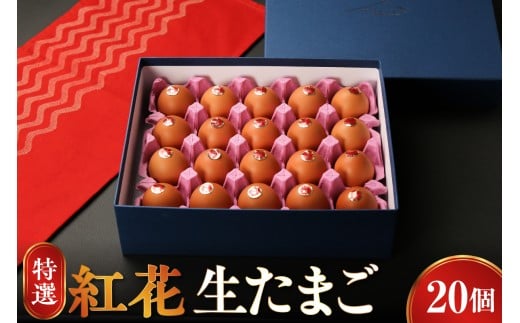 特選 紅花 生たまご 20個 贈答 ギフト 卵 赤玉 鶏卵 黄身 白身 産みたて 卵かけ ご飯 親子丼 オムレツ 朝食 たんぱく質 新鮮 栄養 濃厚 甘み コク 山田鶏卵 送料無料 山形県 米沢市