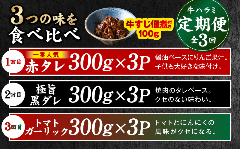 【食べ比べ定期便】牛ハラミ 1kg×全3回【牛肉 はらみ 小分け 焼肉 お弁当 BBQ 訳あり ワケアリ わけあり サイズ不揃い 規格外 TVで話題】 099Z585
