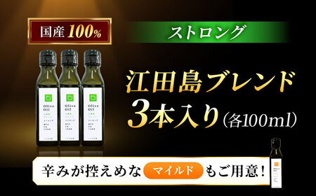 【11月中旬から順次発送予定】香り・苦み・辛みのすべてがストロング！EVオリーブオイル「江田島ブレンド ストロング」100ml×3本 江田島市/瀬戸内いとなみ舎合同会社[XBB033]