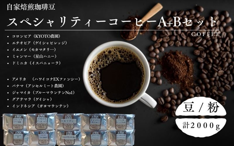 
            自家焙煎珈琲豆スペシャリティーコーヒーA＋Bセット（合計2000ｇ）【2種展開】
          