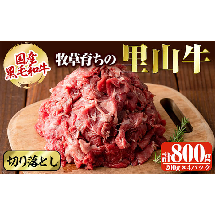 国産黒毛和牛 牧草育ちの里山牛 切り落とし計800g(200g×4パック) a9-022