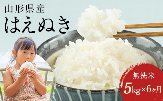 【6回定期便・9月後半発送】令和7年度産 山形県 西川町産 無洗米 はえぬき 5kg 6ヶ月 定期便 選べる 発送月 精米 白米 米 お米 ブランド米 ごはん ご飯 節水 時短 月山 FYN2-443