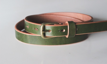 【minca】細幅20mmベルト/36インチ  栃木レザーの希少な「ハーネスレザー」使用の贅沢な1枚革のレザーベルト/オリーブ/HL-B04/OLIVE