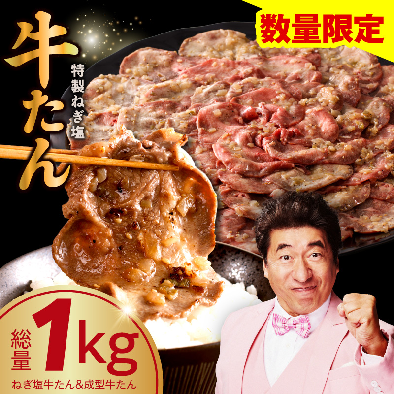 ねぎ塩牛たん 総量 1kg 【小分け 250g×4P 食べ比べ ねぎ塩 牛タン 薄切り 牛肉 焼肉 BBQ 焼くだけ 訳あり サイズ不揃い】 akr0002-1
