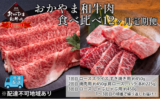 
定期便 12ヶ月 おかやま 和牛肉 A4等級以上 食べ比べ 毎月 約450g×12回 岡山県産 牛 赤身 肉 牛肉 冷凍
