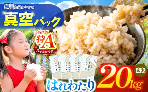鮮度を保ちやすい 真空パック ！はれわたり 玄米 20kg | 米 お米 こめ コメ 20kg 2025年産 令和7年度産 国産 産地直送 もっちり 甘み 定期 青森の旨い米グランプリ 最優秀賞 獲得 水稲 宝精米所 青森県 六戸町