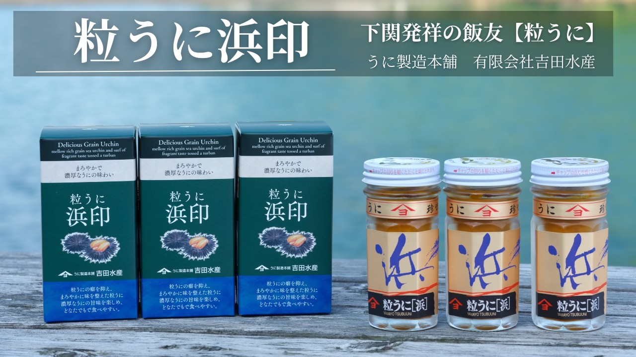 
            粒 うに ウニ 雲丹 浜印 瓶うに 55g 3本 セット 常温 ギフト 贈答品 下関市 山口
          