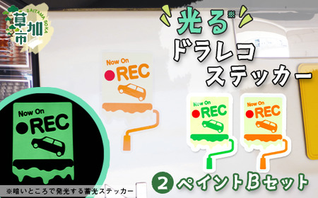 光るドラレコステッカー　ペイントBセット 2枚入り ドライブレコーダー ステッカー 防犯 車 煽り運転 抑止 蓄光 光る 車用