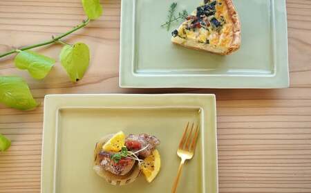 有田焼 21cm リム長角プレート 黄磁・天龍青磁 2枚 セット【金善製陶所】  食器 器 うつわ プレート おしゃれ オードブル ペア セット ギフト 贈答 A26-9