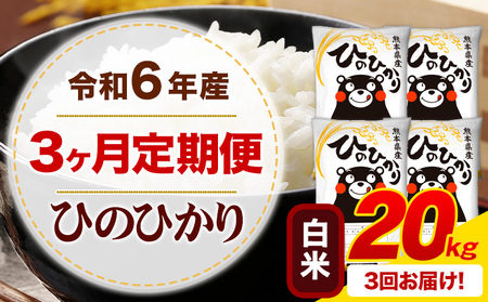 【3ヶ月定期便】令和6年産 白米 ひのひかり 定期便 20kg《お申込み月の翌月から出荷開始》令和6年産 熊本県産 ふるさと納税 精米 ひの 米 こめ ふるさとのうぜい ヒノヒカリ コメ お米 hino