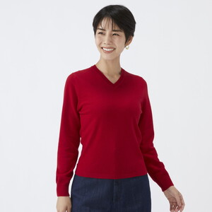 日本製 カシミヤ100% レディース Vネック レッド