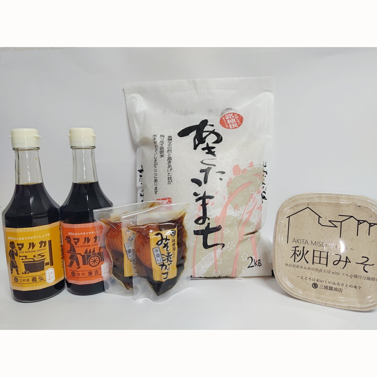【ふるさと納税】 あきたこまち 2kg ご飯のお供 セット 詰め合わせ 米 調味料 漬物 醤油 味噌 甘口しょうゆ ダシしょうゆ みそ漬 みそ屋 醤油屋【三浦醤油店】